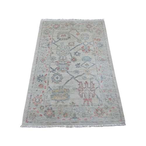Light Gray, Afghan Angora Oushak with All Over Leaf Design, Natural Dyes, Hand Knotted, 100% Wool, Oriental 