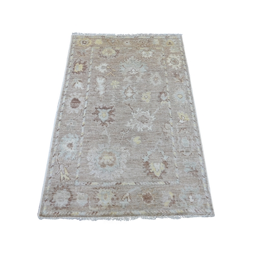 Beaver Brown, Vegetable Dyes, Afghan Angora Oushak with All Over Leaf Design, Hand Knotted, 100% Wool, Oriental 