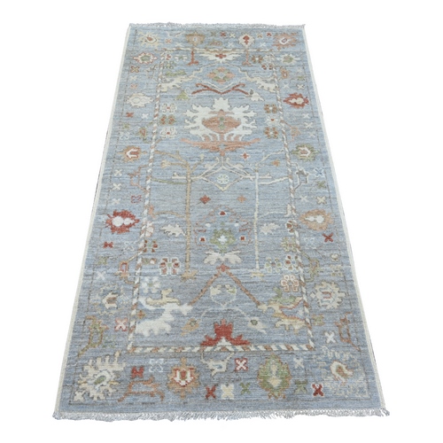 Coin Gray, Afghan Angora Oushak with All Over Leaf Design, Vegetable Dyes, Hand Knotted, 100% Wool, Runner, Oriental 