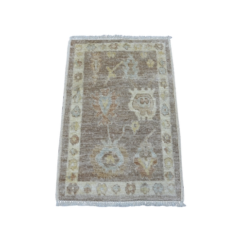 Cedar Brown, Afghan Angora Oushak with All Over Leaf Design, Vegetable Dyes, Hand Knotted, 100% Wool, Mat, Sample, Oriental 
