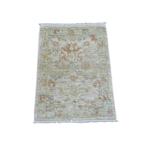Oyster Gray, Afghan Angora Oushak with All Over Floral Pattern, Natural Dyes, Hand Knotted, 100% Wool, Mat, Sample, Oriental 