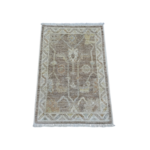 Cedar Brown, Vegetable Dyes, Afghan Angora Oushak with All Over Vines Design, 100% Wool, Hand Knotted, Mat, Sample, Oriental 