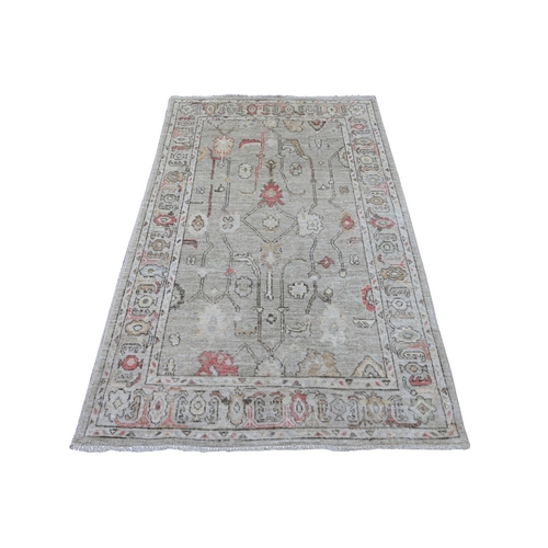 Spanish Gray, Afghan Angora Oushak with All Over Vines Design, Vegetable Dyes, Hand Knotted, 100% Wool, Oriental 