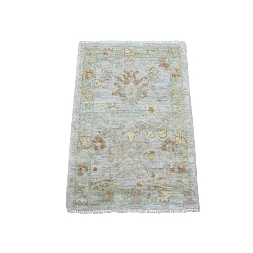 Light Gray, Afghan Angora Oushak with All Over Leaf Design, Vegetable Dyes, Hand Knotted, 100% Wool, Mat, Sample, Oriental 