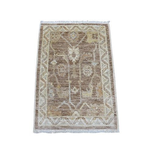 Cedar Brown, Natural Dyes, Afghan Angora Oushak with All Over Leaf Design, 100% Wool, Hand Knotted, Mat, Sample, Oriental 