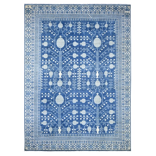 Imperial Blue, Khotan with Pomegranate Design, Afghan Peshawar, Hand Knotted, 100% Wool, Oriental 