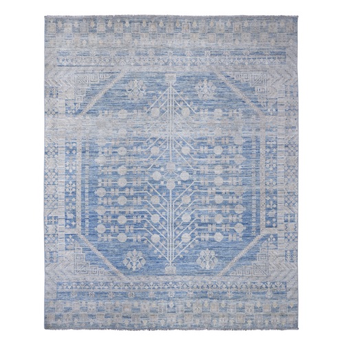 Carolina Blue, Washed Out Afghan Peshawar, Khotan with Pomegranate Design, Distinct Abrash, Hand Knotted, 100% Wool, Oriental 