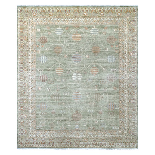 Sage Green, Khotan with Pomegranate Design, Afghan Peshawar, Hand Knotted, 100% Wool, Oriental 