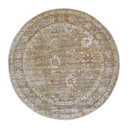 Golden Brown, Peshawar with Ziegler Mahal Design, High Mountain Wool, Denser Weave, Hand Knotted, Round, Oriental 