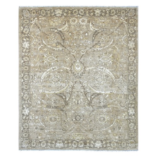 Light Brown, Peshawar with Sickle Leaf Design, Hand Knotted, High Mountain Wool, Natural Dyes, Densely Woven, Oriental 