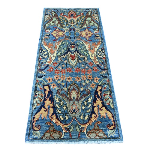 Marlin Blue, Bijar Garus Design, Hand Knotted, High Mountain Wool, Aryana Grade, Soft Pile, Vegetable Dyes, Densely Woven, Short Runner, Oriental 