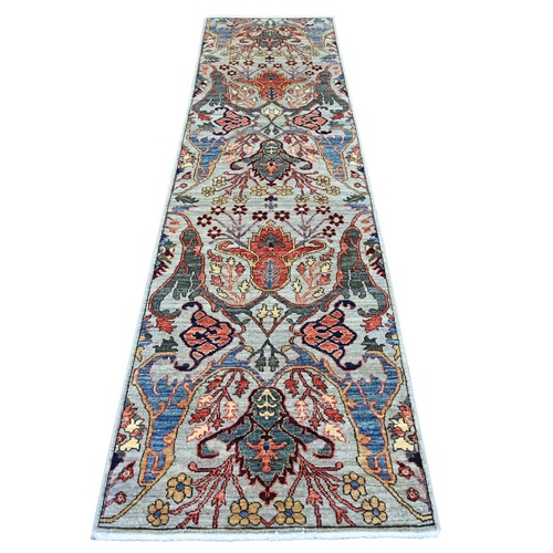 Pastel Gray, Bijar Garus Design, Hand Knotted, High Mountain Wool, Aryana Grade, Soft Pile, Vegetable Dyes, Densely Woven, Runner, Oriental Rug