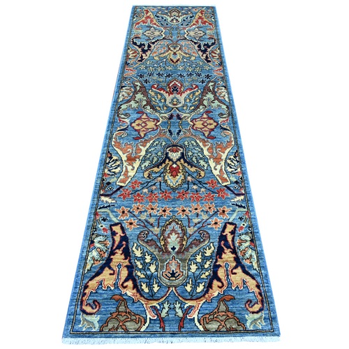 Bayern Blue, Bijar Garus Design, Hand Knotted, High Mountain Wool, Aryana Grade, Soft Pile, Vegetable Dyes, Densely Woven, Runner, Oriental 