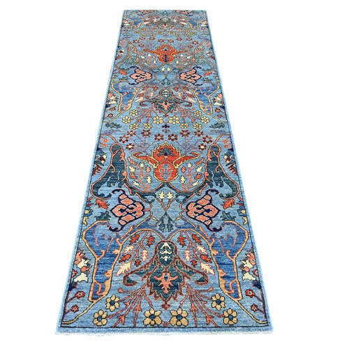 Stone Blue, Bijar Garus Design, Hand Knotted, High Mountain Wool, Aryana Grade, Soft Pile, Vegetable Dyes, Densely Woven, Runner, Oriental 