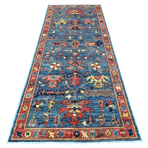 Imperial Blue, Heriz All Over Design, Aryana Collection, High Mountain Wool, Hand Knotted, Soft Pile, Densely Woven, Vegetable Dyes, Wide Runner, Oriental 