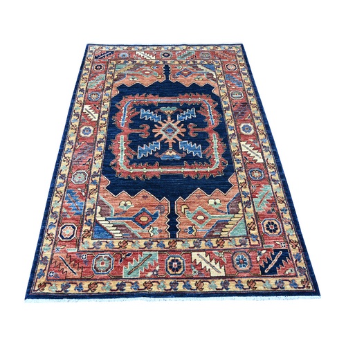 Yale Blue, Serapi Heriz with Large Medallion Design, Vegetable Dyes, Hand Knotted, Aryana Grade, High Mountain Wool, Soft Pile, Densely Woven, Oriental 