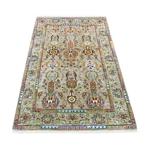 Light Brown, Ziegler Mahal All Over Design, Denser Weave, Hand Knotted, Vegetable Dyes, Soft Wool, Oriental 