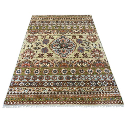Light Brown, Afghan Super Kazak with Khorjin Design, Hand Knotted, Vegetable Dyes, Pure Wool, Oriental 