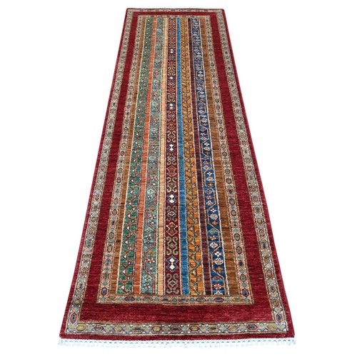 Berry Red, Afghan Super Kazak with Shawl Design, Hand Knotted, Vegetable Dyes, Pure Wool, Runner, Oriental 