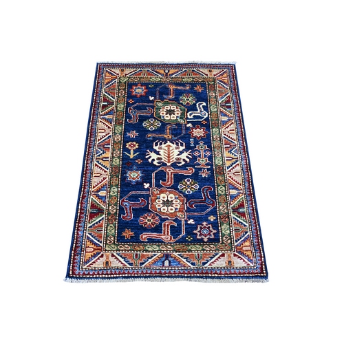 Navy Blue, Afghan Super Kazak with Northwest Persian Design, Vegetable Dyes, Pure Wool, Hand Knotted, Oriental 
