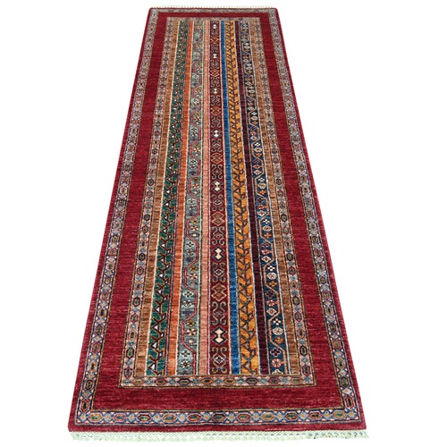 Berry Red, Vegetable Dyes, Afghan Super Kazak with Shawl Design, Hand Knotted, Pure Wool, Runner, Oriental 