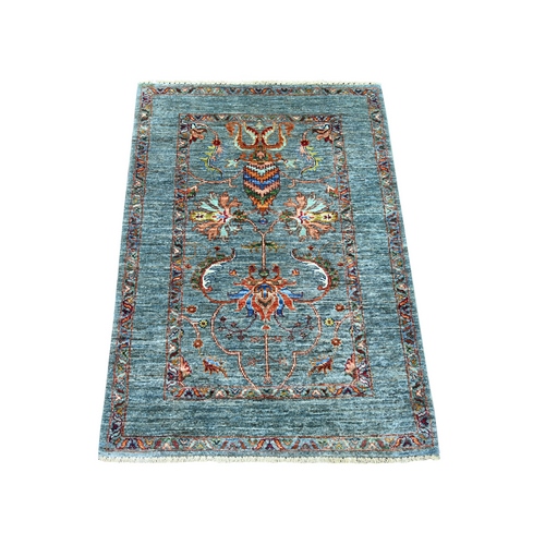 Stone Blue, Afghan Sultani with All Over Design, Hand Knotted, Denser Weave, Vegetable Dyes, Soft Wool, Oriental 