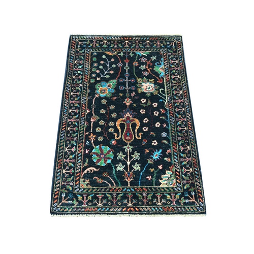 Charcoal Black, Afghan Sultani with All Over Design, Hand Knotted, Denser Weave, Vegetable Dyes, Soft Wool, Sample, Mat, Oriental 