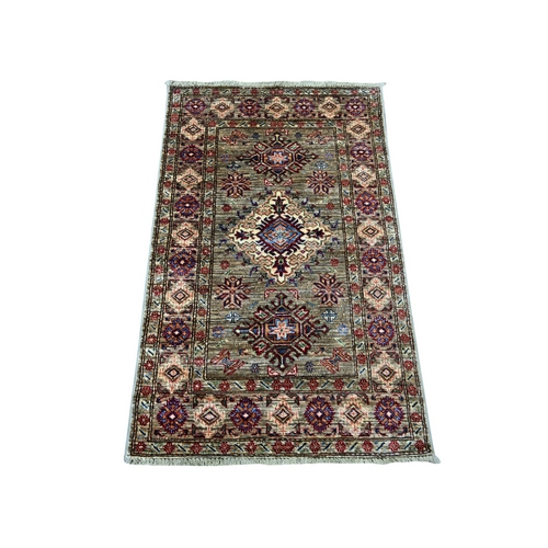 Stone Gray, Pure Wool, Afghan Super Kazak with Geometric Medallions Design, Hand Knotted, Vegetable Dyes,  Sample, Mat, Oriental 