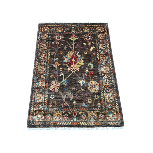 Chocolate Brown, Soft and Vibrant Wool, Hand Knotted, Afghan Sultani All Over Floral Pattern, Natural Dyes, Sample, Mat, Oriental 