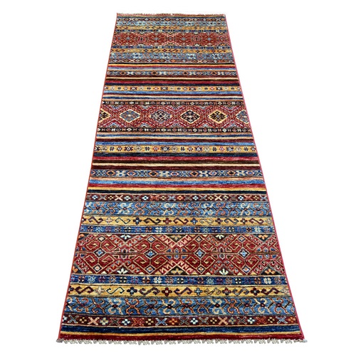Berry Red, Afghan Super Kazak with Khorjin Design, Hand Knotted, Vegetable Dyes, Pure Wool, Runner, Oriental 