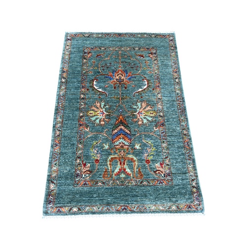 Cerulean Blue, Afghan Sultani with All Over Design, Hand Knotted, Denser Weave, Vegetable Dyes, Soft Wool, Sample, Mat, Oriental 
