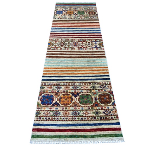 Colorful, Afghan Super Kazak with Khorjin Design, Hand Knotted, Vegetable Dyes, Pure Wool, Narrow Runner, Oriental 