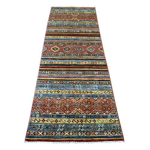 Colorful, Afghan Super Kazak with Khorjin Design, Hand Knotted, Vegetable Dyes, Pure Wool, Runner, Oriental 