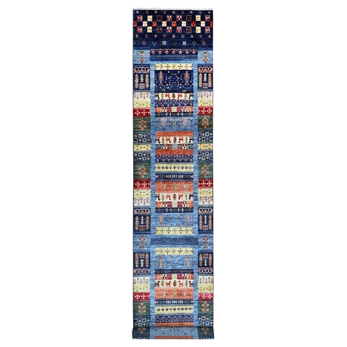 Navy Blue, Vegetable Dyes, Fine Kashkuli Gabbeh with Small Animal Figurines, Hand Knotted, Soft Wool, XL Runner, Oriental 