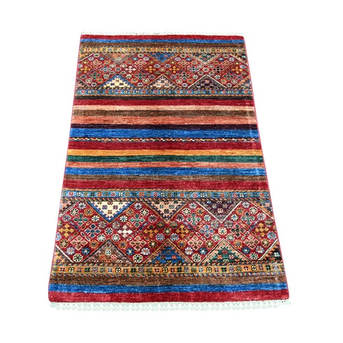 Berry Red, Afghan Super Kazak with Khorjin Design, Hand Knotted, Vegetable Dyes, Pure Wool, Sample, Mat, Oriental 