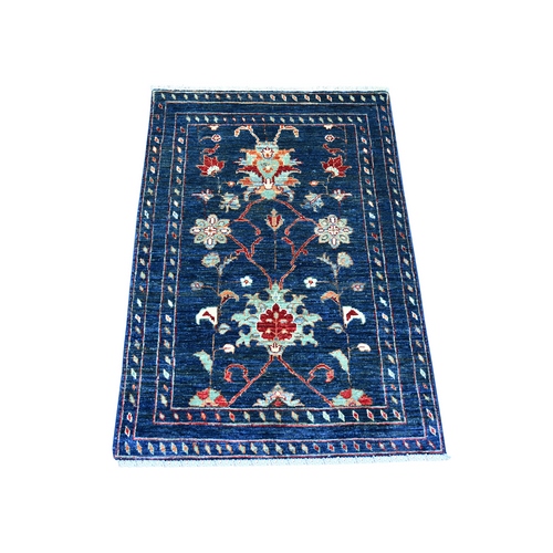 Navy Blue, Hand Knotted, Natural Dyes, Soft and Vibrant Wool, Afghan Sultani All Over Floral Pattern, Sample, Mat, Oriental 