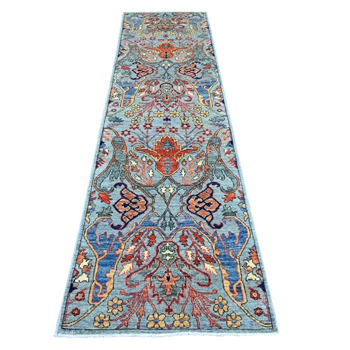 Maya Blue, Bijar Garus Design, Hand Knotted, High Mountain Wool, Aryana Grade, Soft Pile, Vegetable Dyes, Densely Woven, Runner, Oriental 