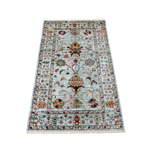 Misty Gray, Hand Knotted, Afghan Sultani with Pomegranate Design, Denser Weave, Vegetable Dyes, Soft Wool, Oriental 