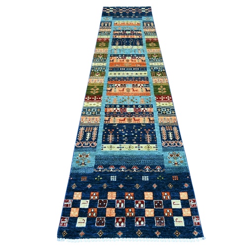 Navy Blue, Fine Kashkuli Gabbeh with Small Animal Figurines, Hand Knotted, Soft Wool, Vegetable Dyes, Runner, Oriental 