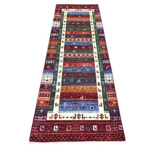 Garnet Red, Soft Wool, Vegetable Dyes, Fine Kashkuli Gabbeh with Small Animal Figurines, Hand Knotted, Runner, Oriental 