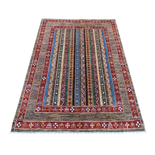 Beaver Brown, Hand Knotted, Vegetable Dyes, Afghan Super Kazak with Shawl Design, Pure Wool, Oriental 