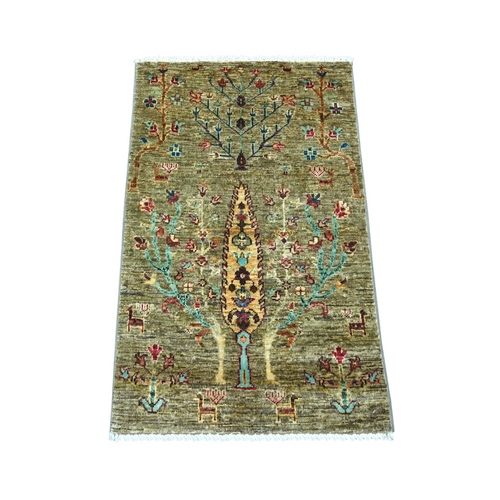 Sage Green, Afghan Sultani with Cypress Tree Design, Denser Weave, Vegetable Dyes, Hand Knotted, Soft Wool, Sample, Mat, Oriental 