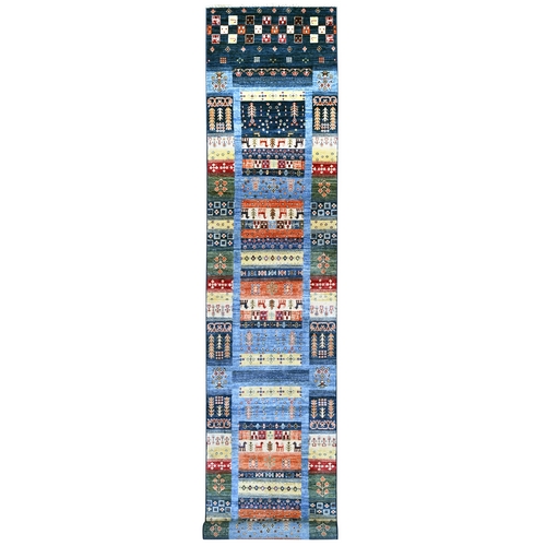 Navy Blue, Soft Wool, Fine Kashkuli Gabbeh with Small Animal Figurines, Hand Knotted, Vegetable Dyes, XL Runner, Oriental 