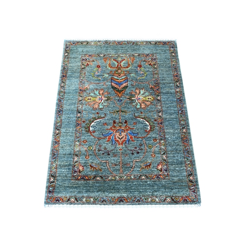 Stone Blue, Afghan Sultani with All Over Design, Denser Weave, Vegetable Dyes, Hand Knotted, Soft Wool, Sample, Mat, Oriental 