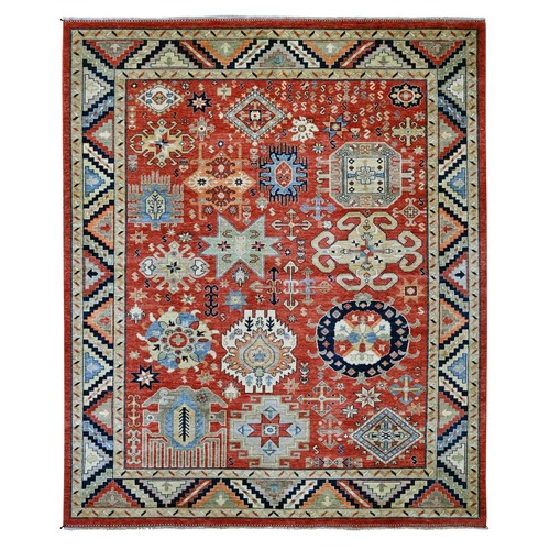 Crimson Red, Afghan Ersari with Turkish Knot, Caucasian Design Revival, Hand Knotted, Soft Wool, Vegetable Dyes, Densely Woven, Oriental 