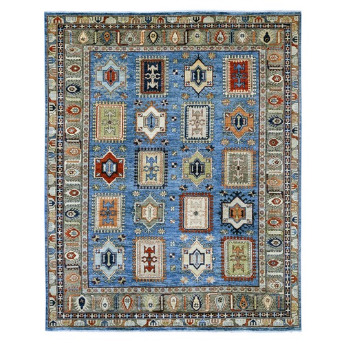 Carolina Blue, Afghan Ersari with Turkish Knot, Caucasian Design Revival, Hand Knotted, Soft Wool, Vegetable Dyes, Densely Woven, Oriental 