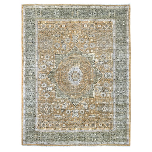 Golden Brown, 14th Century Mamluk Dynasty Pattern with Star Medallion Design, High Mountain Wool, Hand Knotted, Vegetable Dyes, Oriental 