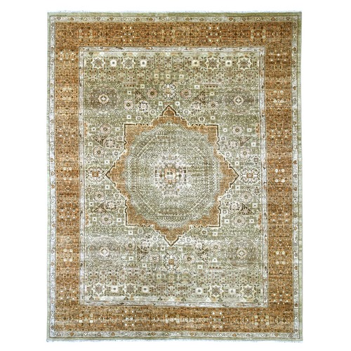 Light Green, 14th Century Mamluk Dynasty Pattern with Star Medallion Design, Hand Knotted, High Mountain Wool, Vegetable Dyes, Oriental 