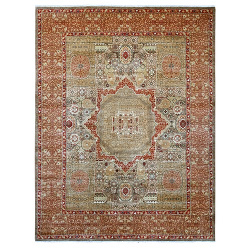 Almond Brown, 14th Century Mamluk Dynasty Pattern with Star Medallion Design, Hand Knotted, High Mountain Wool, Vegetable Dyes, Oriental 