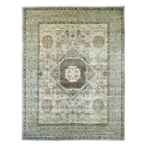 Light Green, 14th Century Mamluk Dynasty Pattern with Star Medallion Design, Hand Knotted, High Mountain Wool, Vegetable Dyes, Oriental 